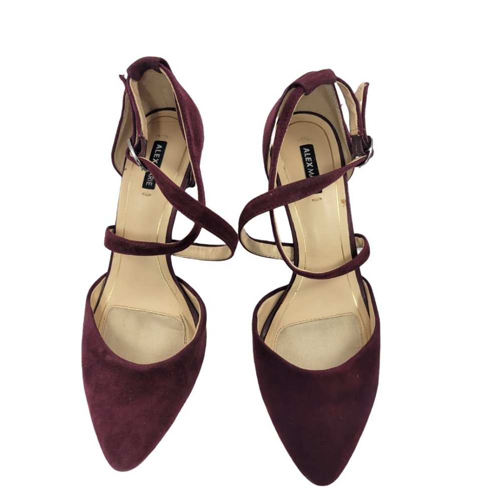Alex Marie Heels. Burgundy suede color with buckle. Size 7M. Leather upper.
